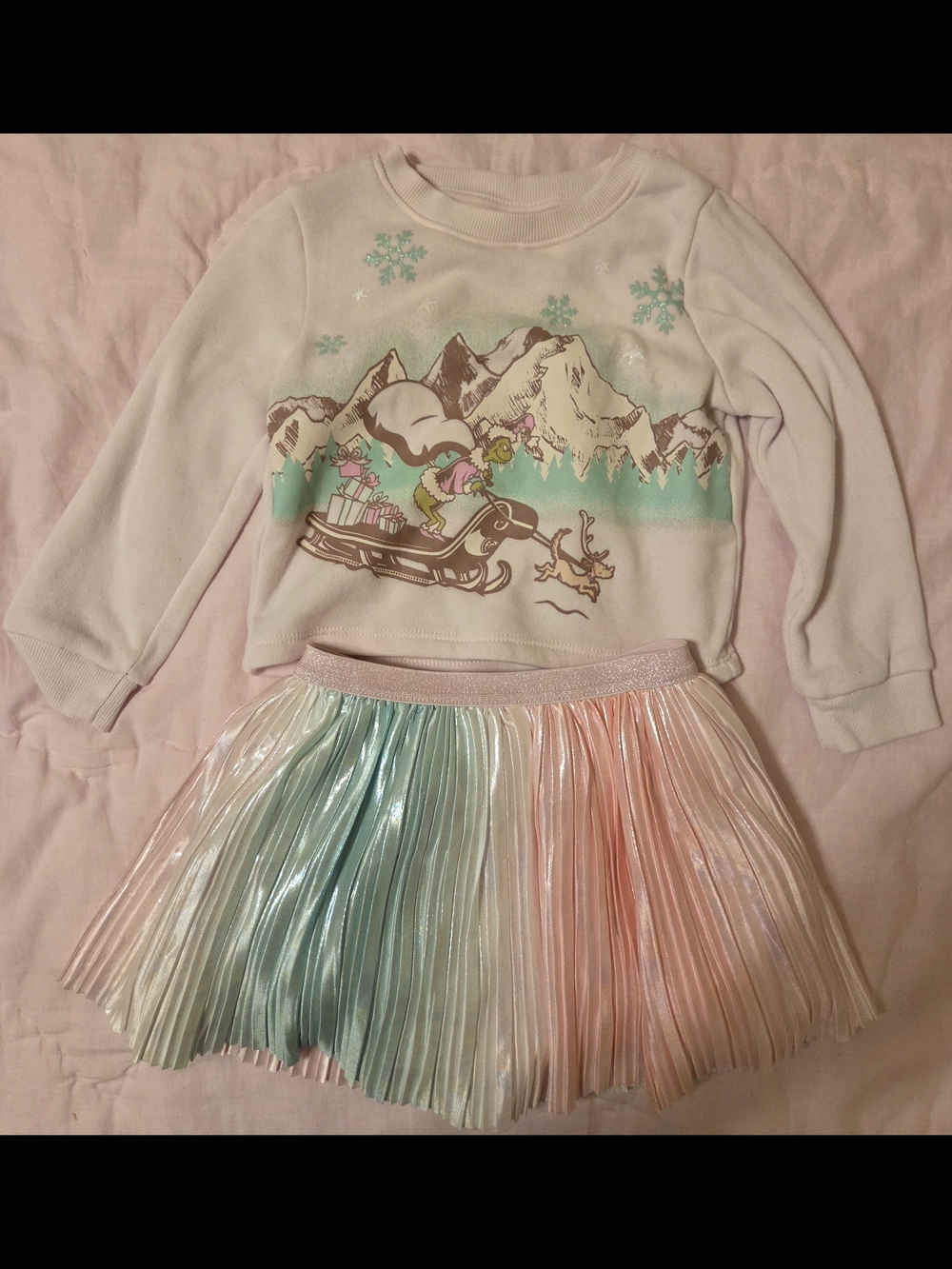 Girls 3T Dr. Seuss Pink Sweatshirt with Pastel Rainbow Pleated Skirt